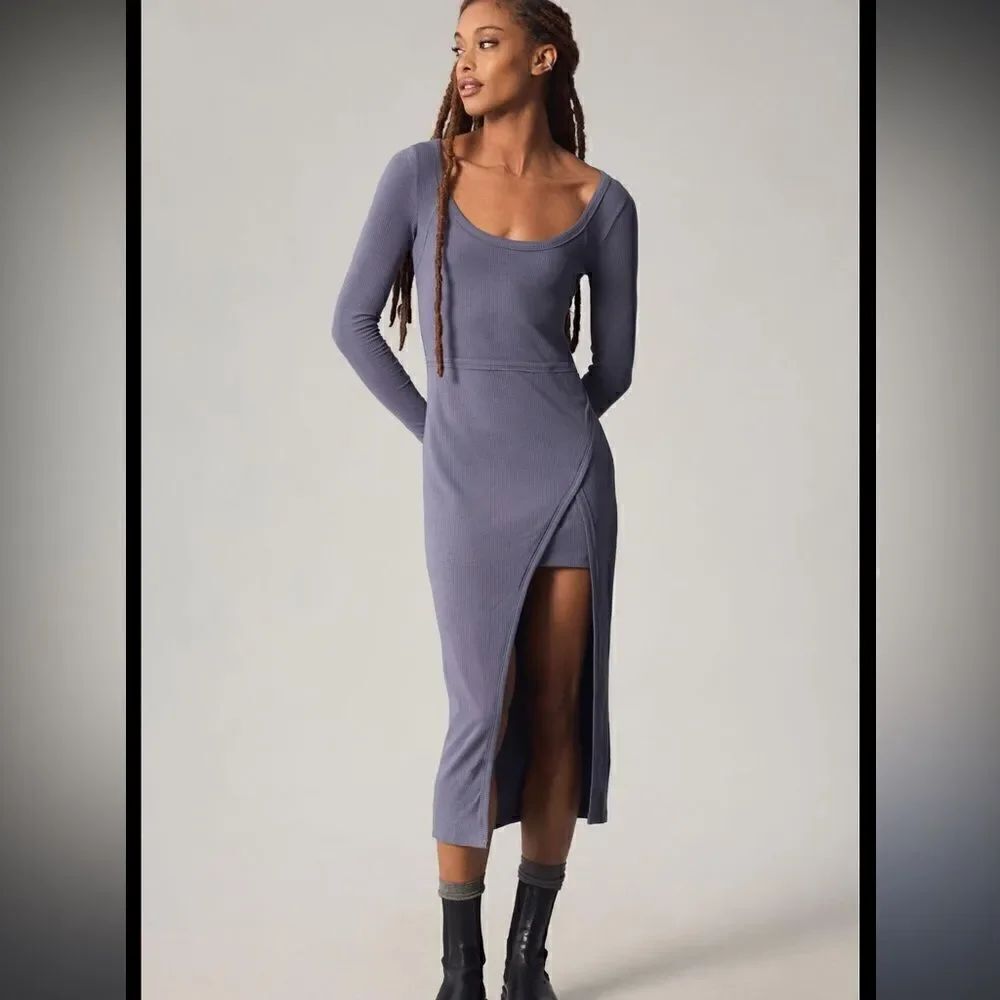 NWT Daily Practice by Anthropologie Wrap Midi Dress Large FOLKSTONE GREY